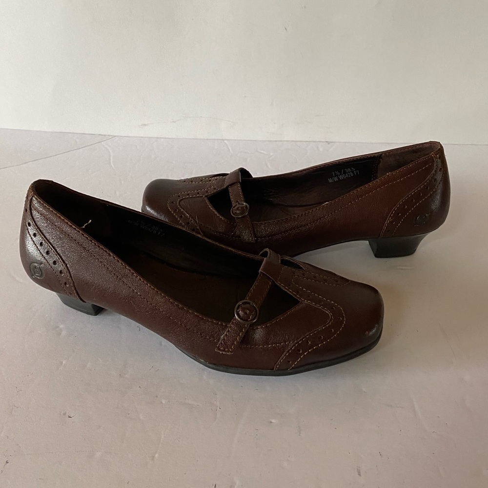 Born Brown Leather Mary Jane Pumps 7.5/38.5 M/W
